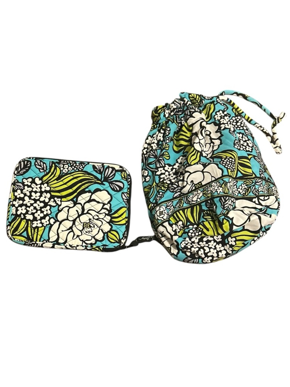 Vera Bradley Island Blooms Drawstring Bag with Zip Pouch Wallet